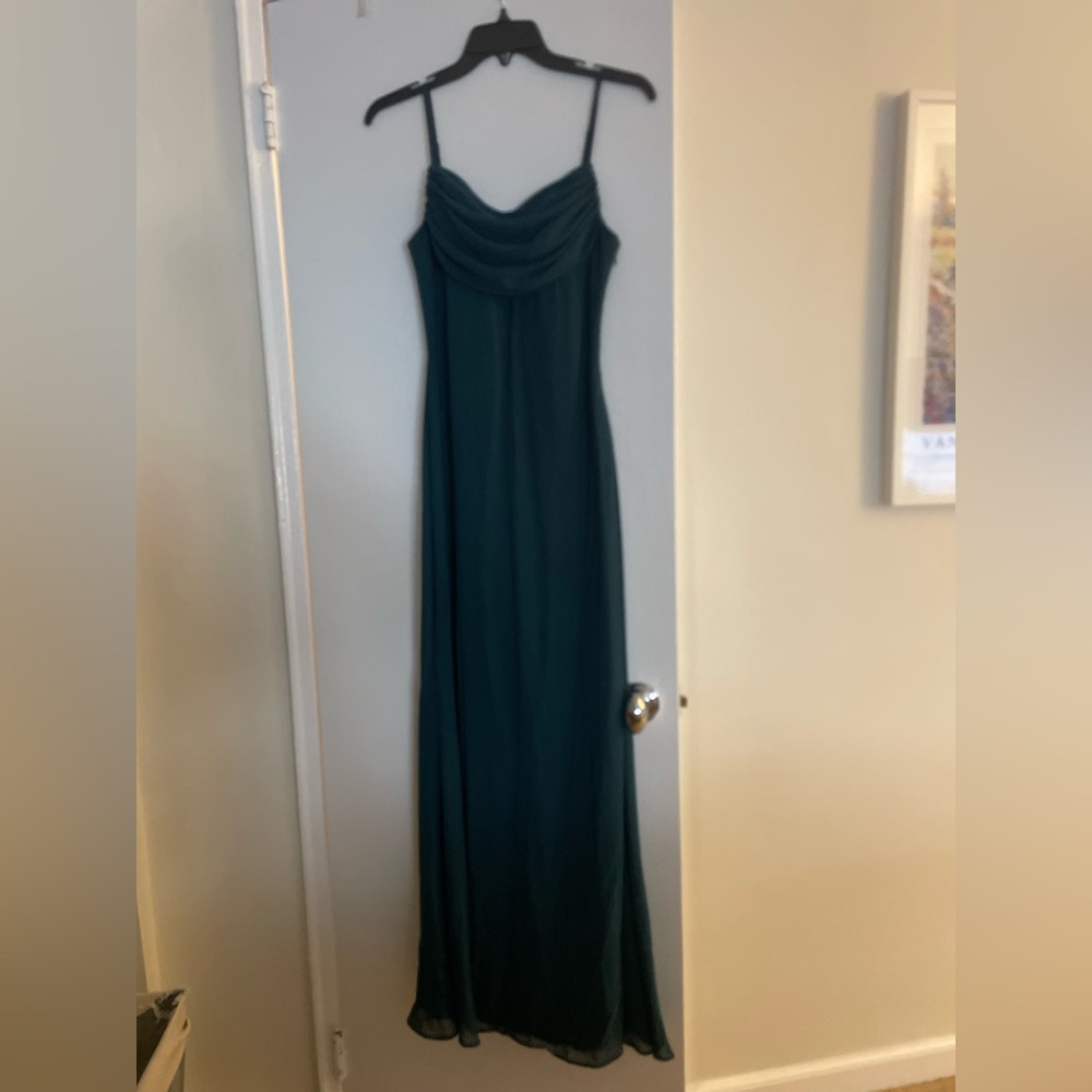 Lulus cowl neck and back dark emerald green fitted evening gown